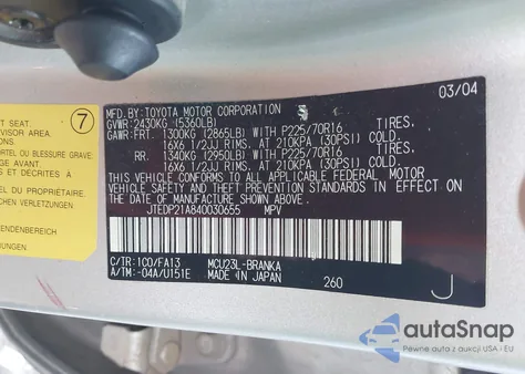 2004 Toyota Highlander V6 из США, поврежденный, VIN JTEDP21A840030655